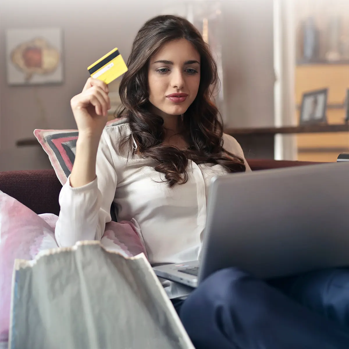 happy woman buying bitcoin and ethereum